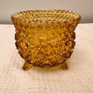 Vintage Fenton Amber “Daisy & Button” 3-Footed Small Glass Bowl 3.5” x 3”